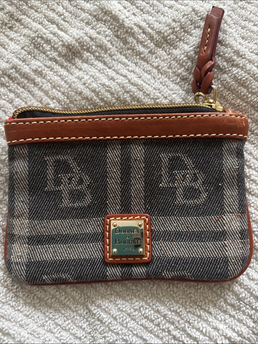 Dooney & Bourke Gray and Tan Logo Zip Card Coin Pouch